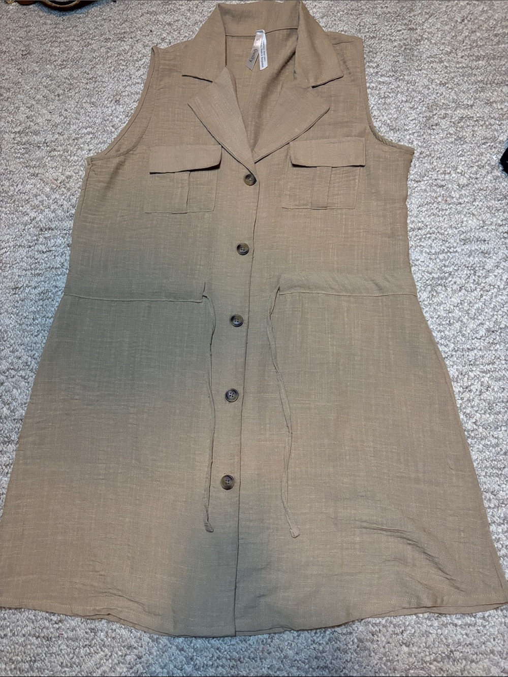 Guilty Sleeveless Utility Button-Front Dress in Tan